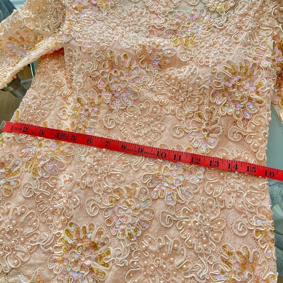 Vintage Pink Coral Lace Floral Pearl Embellished Top - Picture 9 of 12